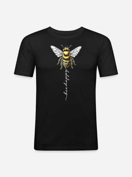 Bee Happy - Männer Slim Fit T-Shirt - Schwarz