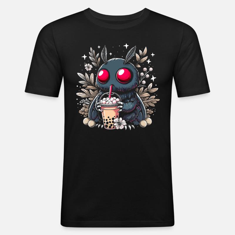 Mothman Bubble Tea - Männer Slim Fit T-Shirt - Schwarz