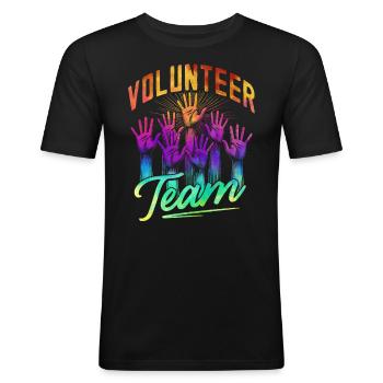 Équipe de bénévoles - T-shirt près du corps Homme - noir - Devant - Nik (191cm)
