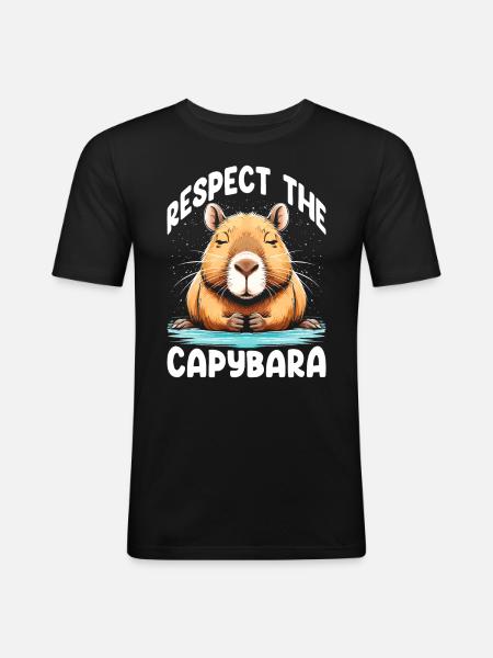 Respect The Capybara - Männer Slim Fit T-Shirt - Schwarz