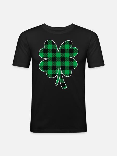 Green Buffalo Plaid Clover - Men's Slim Fit T-Shirt - black