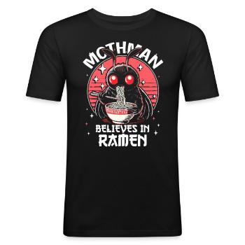 Mothman Believes In Ramen - Männer Slim Fit T-Shirt - Schwarz - Vorne - Nik (191cm)