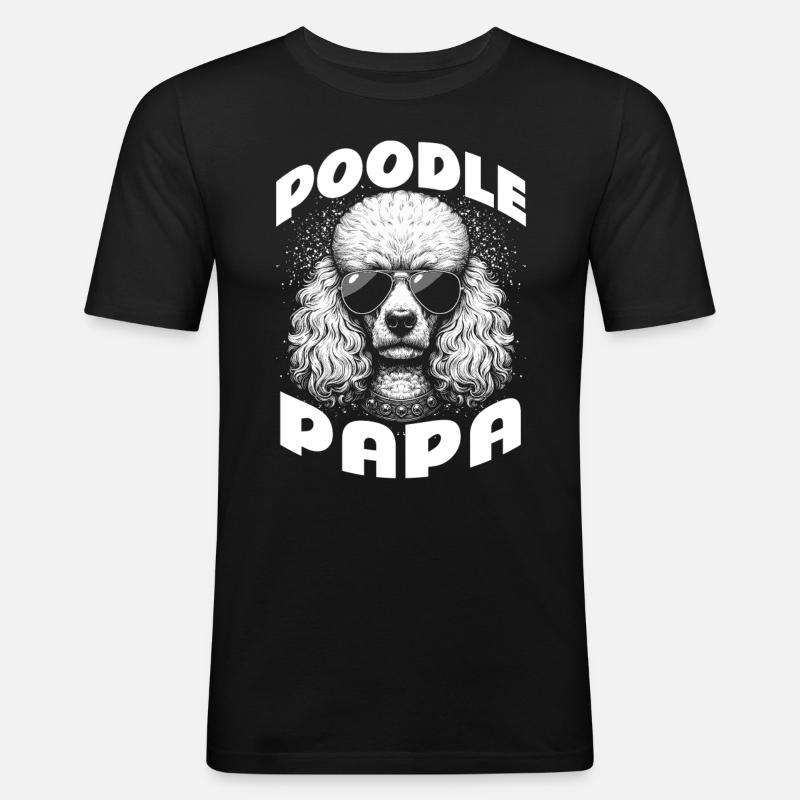 Poodle Papa - Männer Slim Fit T-Shirt - Schwarz