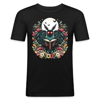 Floral Mothman - Männer Slim Fit T-Shirt - Schwarz - Vorne - Nik (191cm)