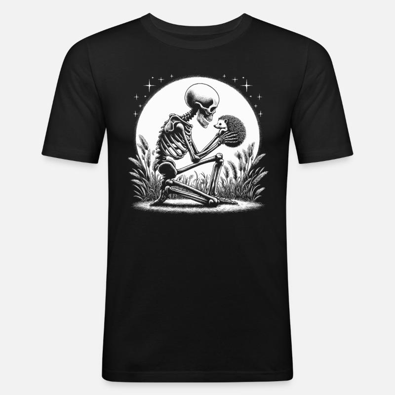 Skelett hält einen stacheligen Igel - Männer Slim Fit T-Shirt - Schwarz