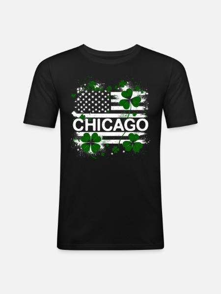 Drapeau américain Chicago Saint-Patrick - T-shirt près du corps Homme - noir