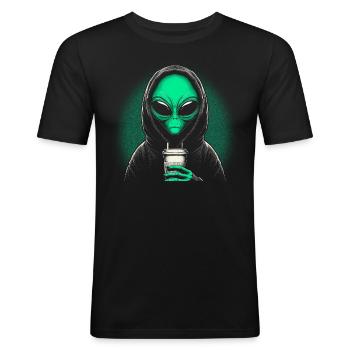 Alien Kaffee Liebhaber - Männer Slim Fit T-Shirt - Schwarz - Vorne - Nik (191cm)