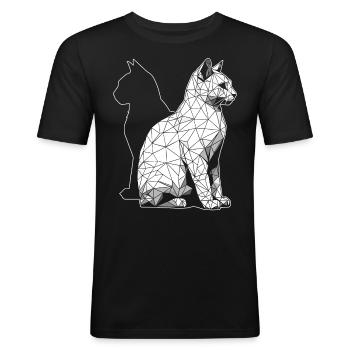 Abstrakte geometrische polygonale Katze - Männer Slim Fit T-Shirt - Schwarz - Vorne - Nik (191cm)