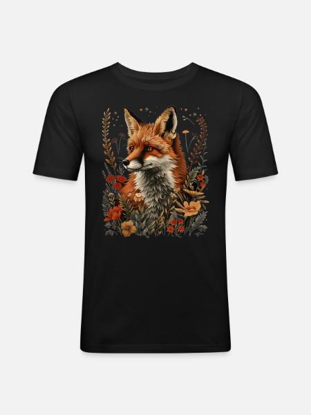 Nature Floral Fox - Men's Slim Fit T-Shirt - black