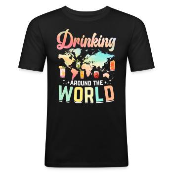 Drinking Around The World - Männer Slim Fit T-Shirt - Schwarz - Vorne - Nik (191cm)