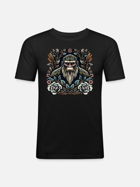 Floral Bigfoot Sasquatch - Men's Slim Fit T-Shirt - black