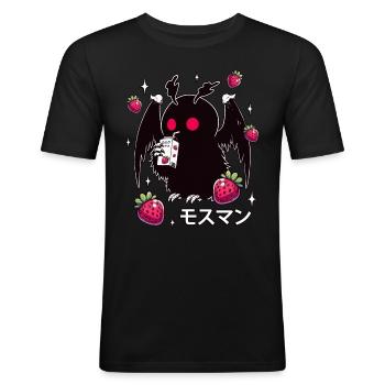 Milk-shake à la fraise Carton Mothman - T-shirt près du corps Homme - noir - Devant - Nik (191cm)