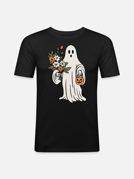 Ghost with flowers - Men's Slim Fit T-Shirt - black