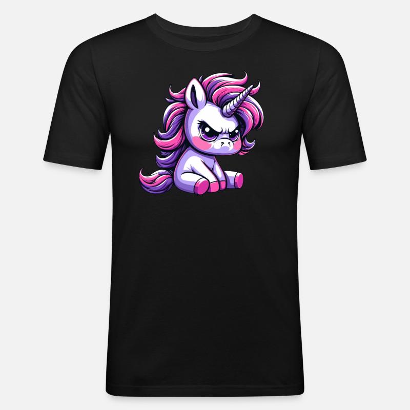 Grantiges Einhorn - Männer Slim Fit T-Shirt - Schwarz