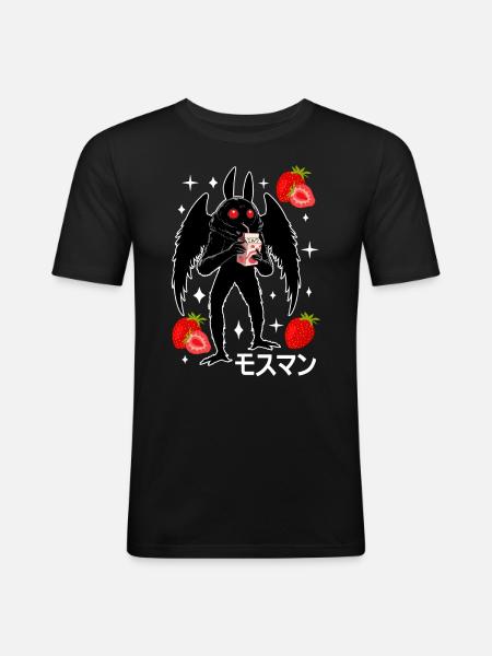 Mothman Erdbeer Milchshake - Männer Slim Fit T-Shirt - Schwarz