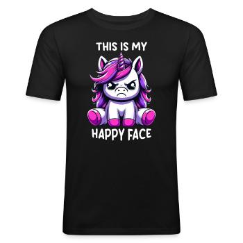 This Is My Happy Face - Männer Slim Fit T-Shirt - Schwarz - Vorne - Nik (191cm)