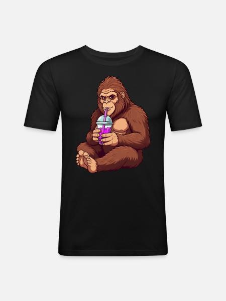 Entspannter Bigfoot Bubble Tea - Männer Slim Fit T-Shirt - Schwarz