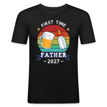 Eerste keer vader 2027 - Mannen slim fit T-shirt - zwart - Voor - Nik (191cm)