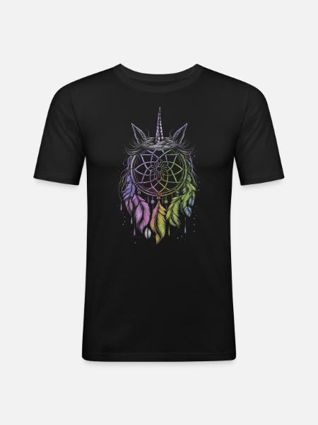 Traumfänger Einhorn - Männer Slim Fit T-Shirt - Schwarz