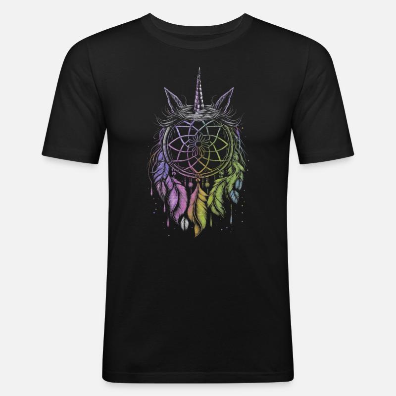 Traumfänger Einhorn - Männer Slim Fit T-Shirt - Schwarz