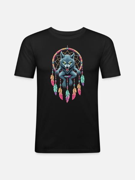 Traumfänger Werwolf - Männer Slim Fit T-Shirt - Schwarz