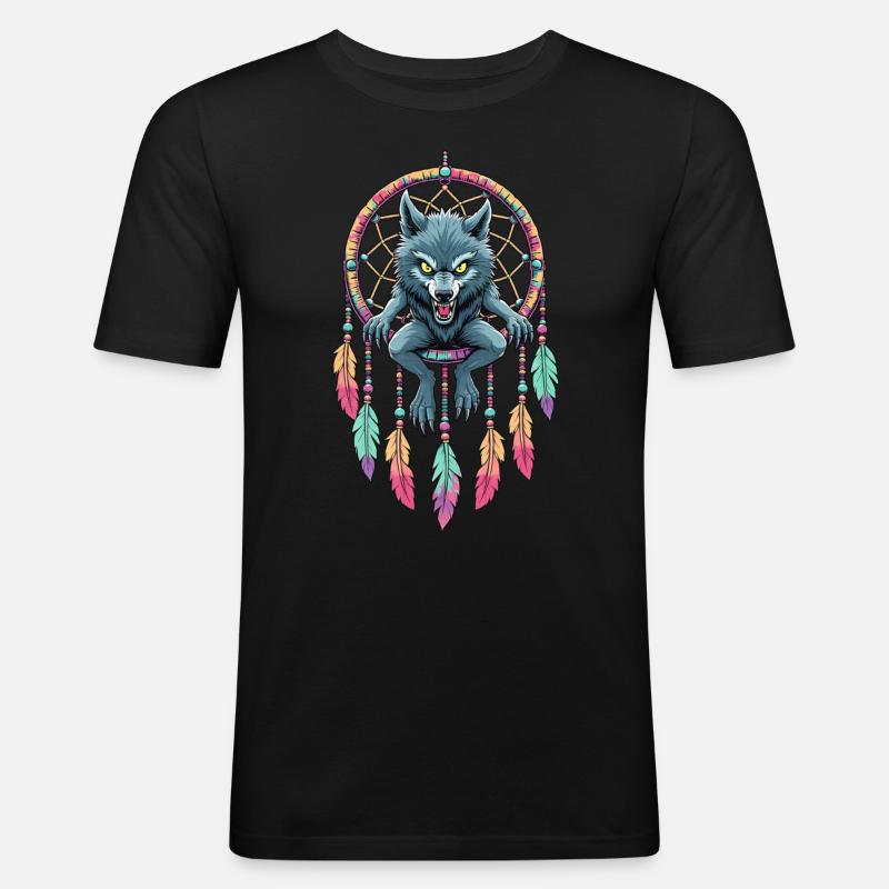 Traumfänger Werwolf - Männer Slim Fit T-Shirt - Schwarz