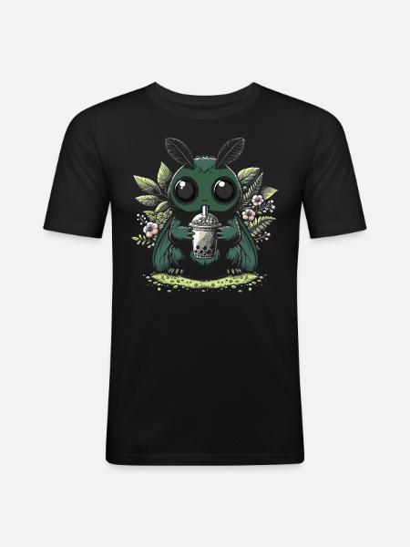 Mothman Bubble Tea - Männer Slim Fit T-Shirt - Schwarz
