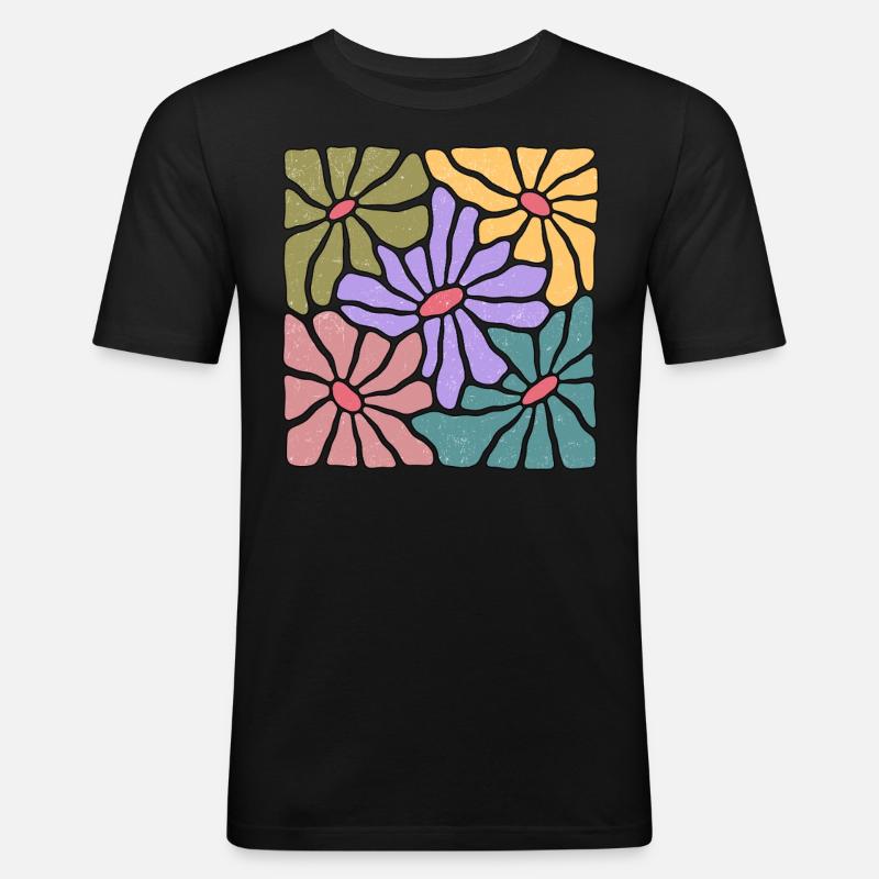 Wildblumen im Boho-Stil - Männer Slim Fit T-Shirt - Schwarz