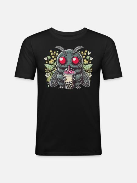 Cute Moth Drinks Bubble Tea - Men's Slim Fit T-Shirt - black