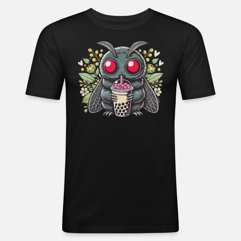Cute Moth Drinks Bubble Tea - Men's Slim Fit T-Shirt - black