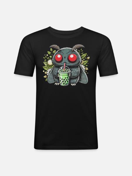 Mothman Drinking Bubble Tea - Men's Slim Fit T-Shirt - black