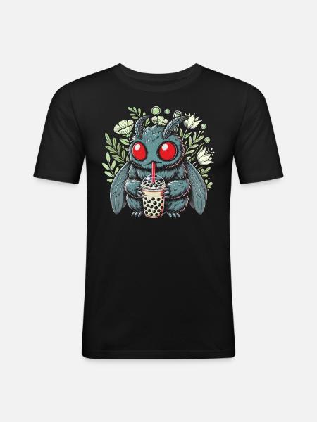 Funny Mothman with Bubble Tea - Men's Slim Fit T-Shirt - black