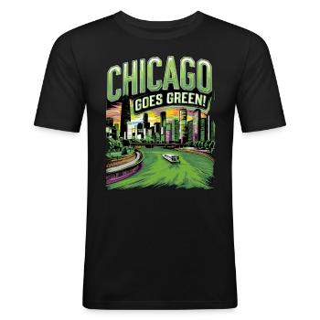Chicago Goes Green - Männer Slim Fit T-Shirt - Schwarz - Vorne - Nik (191cm)