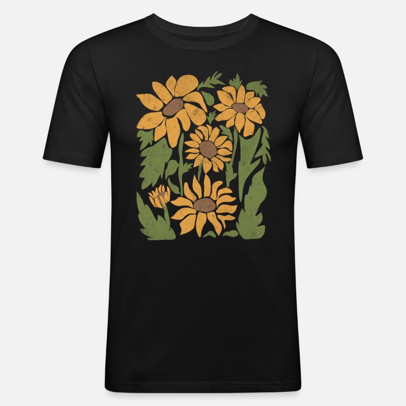 Boho Sonnenblume Wildblumen - Männer Slim Fit T-Shirt - Schwarz