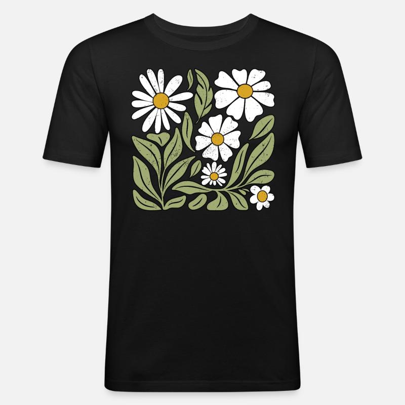 Gänseblümchen Blume Boho Blumen - Männer Slim Fit T-Shirt - Schwarz
