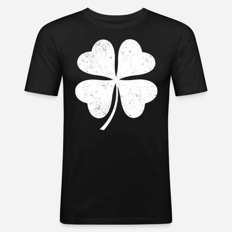 Weißes Kleeblatt - Männer Slim Fit T-Shirt - Schwarz