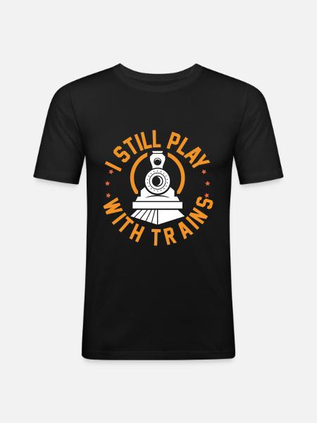 Train lover plays with railway - Men's Slim Fit T-Shirt - black