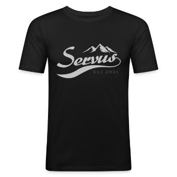 Servus Bayern Bayer Spruch Geschenk Berge - Männer Slim Fit T-Shirt - Schwarz - Vorne - Nik (191cm)