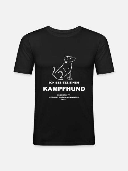 Kampfhund Tshirt Lustig - Männer Slim Fit T-Shirt - Schwarz