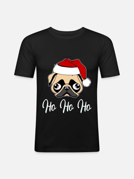 Mops Weihnachtsmann - Männer Slim Fit T-Shirt - Schwarz