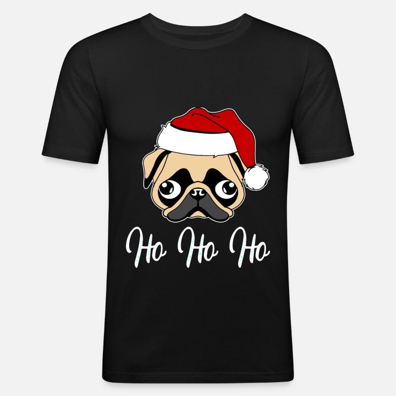 Mops Weihnachtsmann - Männer Slim Fit T-Shirt - Schwarz