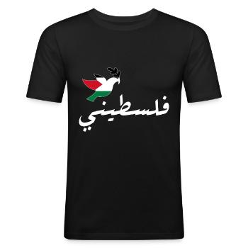 Palæstina - Herre Slim Fit T-Shirt - sort - Foran - Nik (191cm)