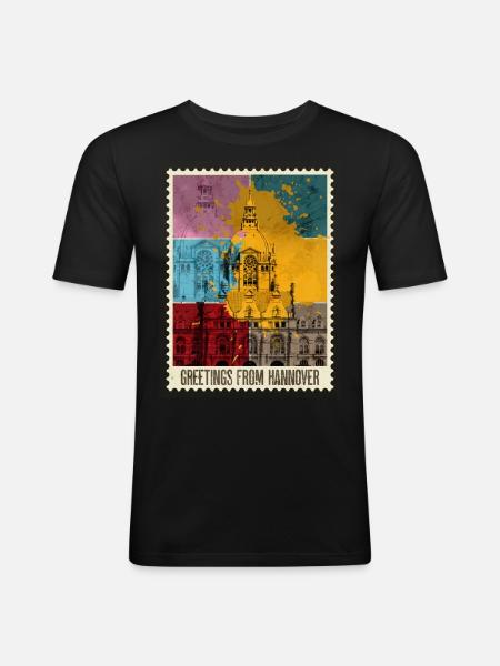 Hannover Germany City Skyline Stamp - Men's Slim Fit T-Shirt - black