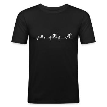 Triathlon Heartbeat - Männer Slim Fit T-Shirt - Schwarz - Vorne - Nik (191cm)