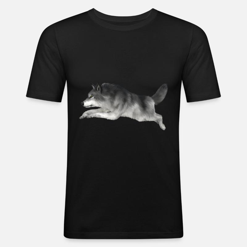 Grauer Wolf rennt - Männer Slim Fit T-Shirt - Schwarz