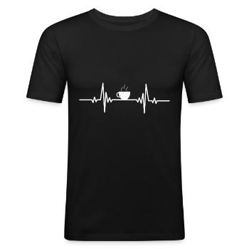 Herzschlag Kaffeebecher - Männer Slim Fit T-Shirt - Schwarz - Vorne - Nik (191cm)