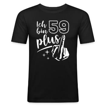 Ich bin 59 plus 1, Mittelfinger 60. Geburtstag - Männer Slim Fit T-Shirt - Schwarz - Vorne - Nik (191cm)