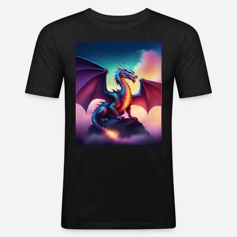Drache auf einer Klippe - Männer Slim Fit T-Shirt - Schwarz
