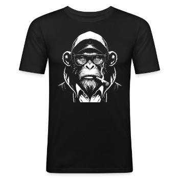 monkey in hood - Men's Slim Fit T-Shirt - black - Front - Nik (191cm)