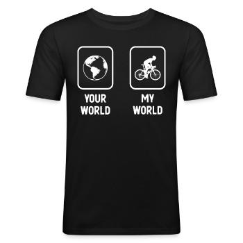 Your World My World - Man Cycling - - Men's Slim Fit T-Shirt - black - Front - Nik (191cm)